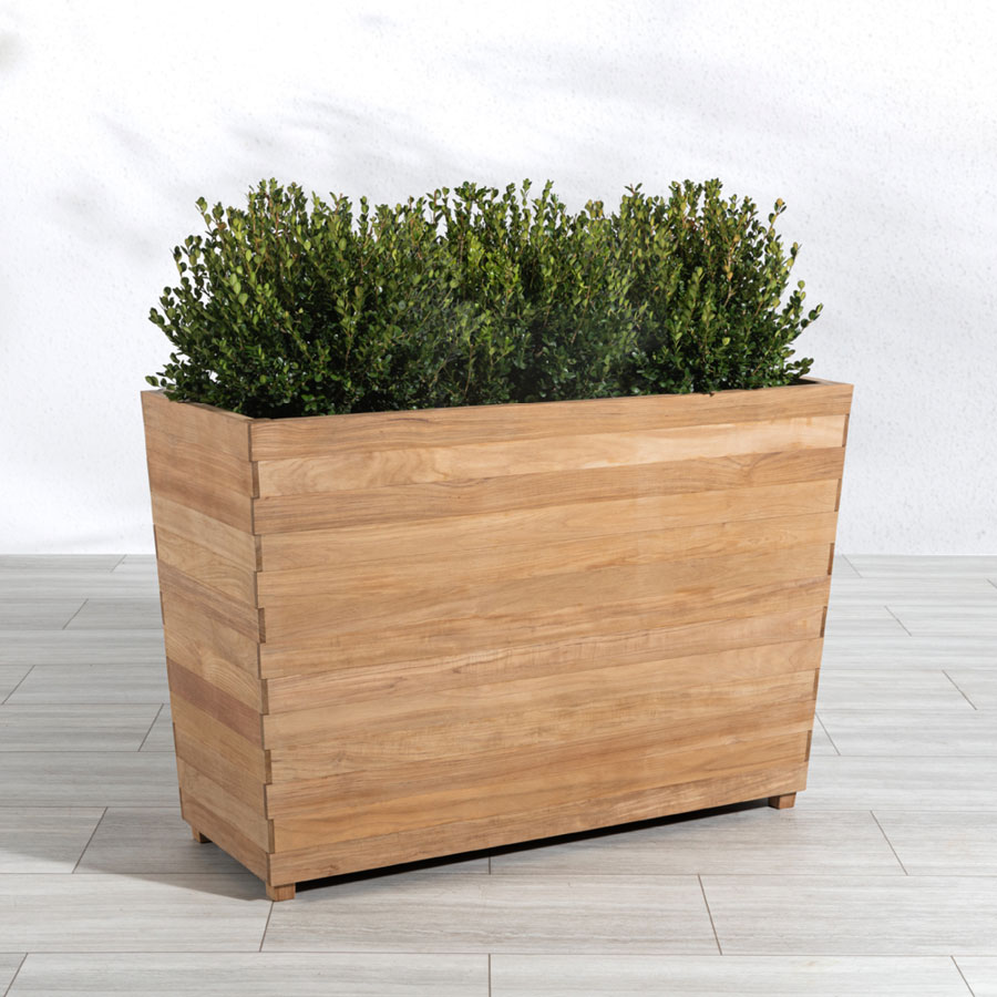Studio Tall Rectangular Teak Trough Planter with Plastic Liner