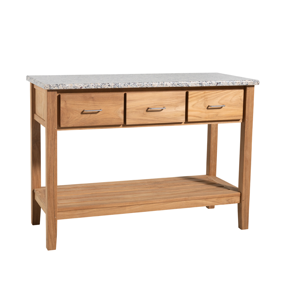 Berwick teak outdoor buffet table with Santa Cecilia granite top