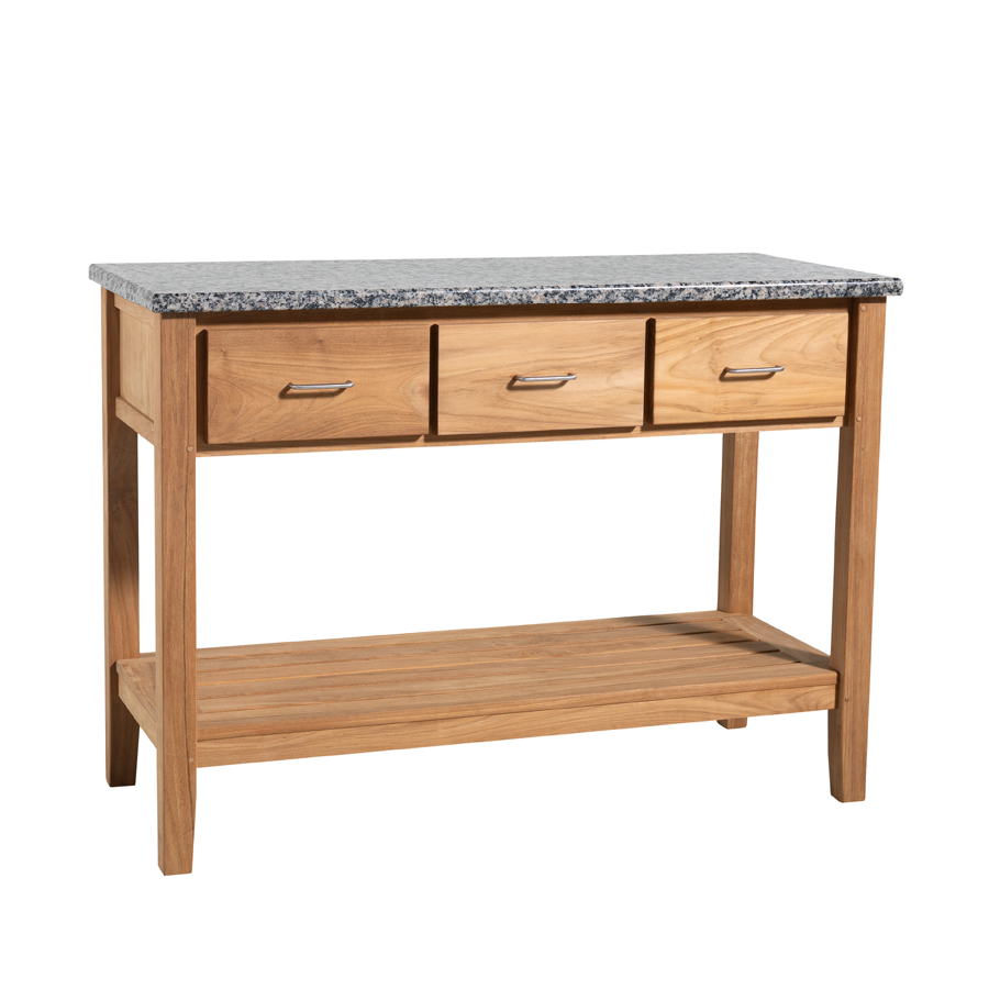 Berwick outdoor teak buffet with New Caledonia granite top