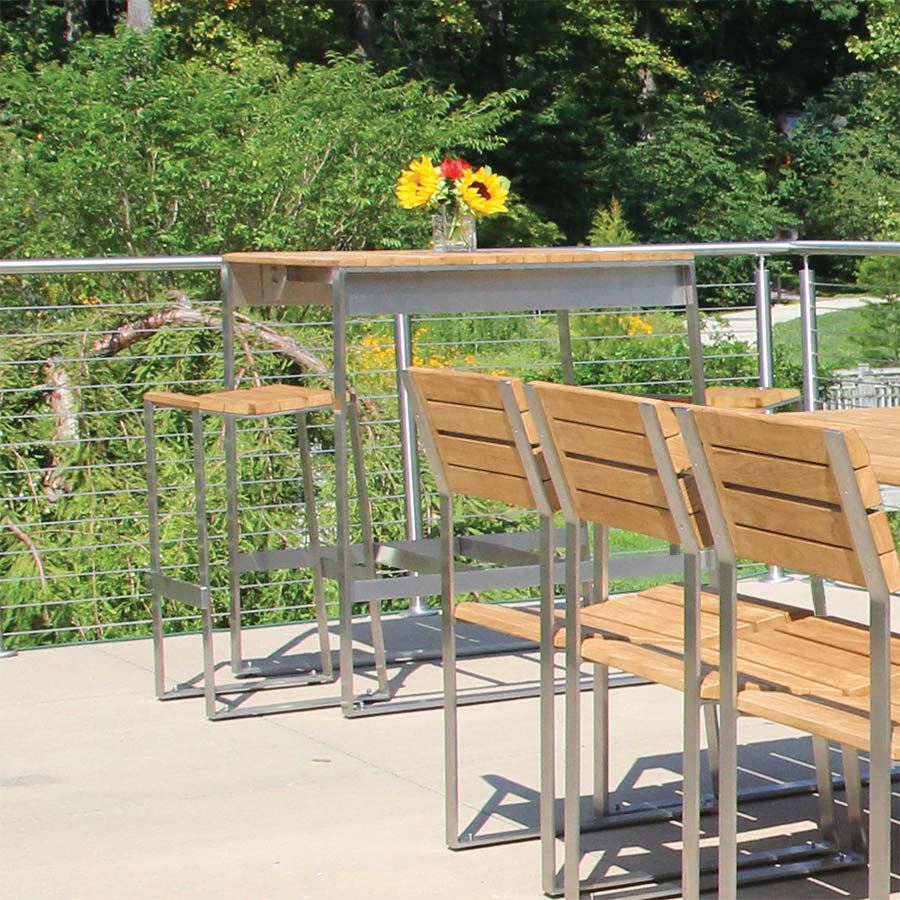 Bond square teak + stainless steel bar table
