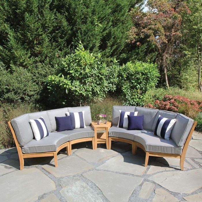 Curved Teak Outdoor Sectional Calypso, Curved Outdoor Sectional With Fire Pit