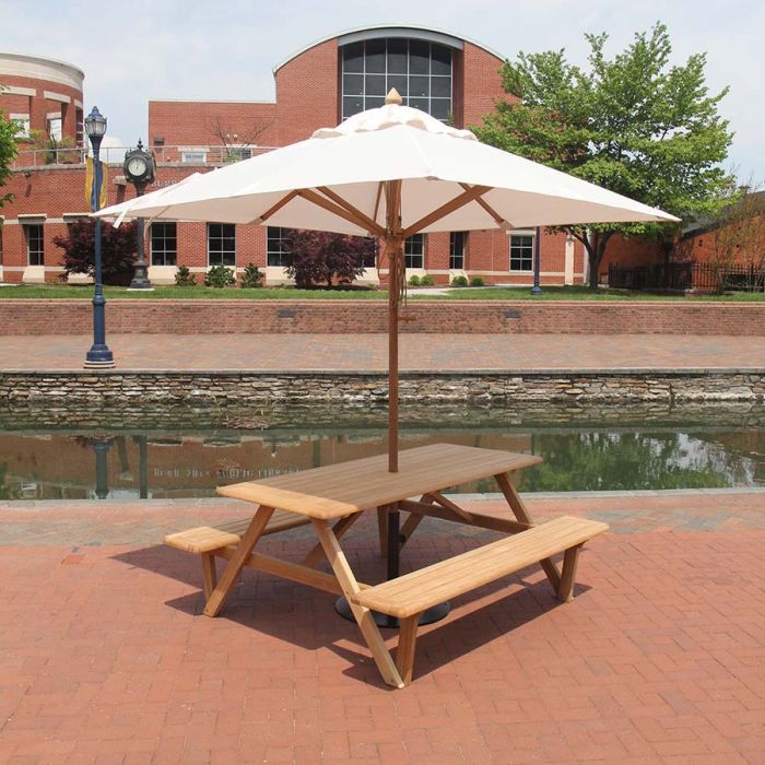 Larchmont Teak Picnic Table With, Outdoor Picnic Table With Umbrella Hole