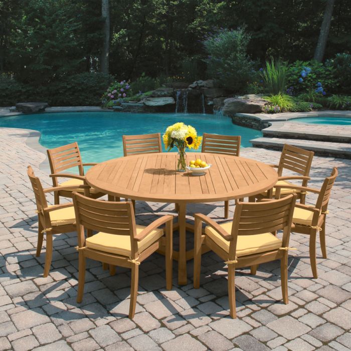 Minton 6 Ft Round Teak Table Country, Round Outdoor Dining Tables For 8