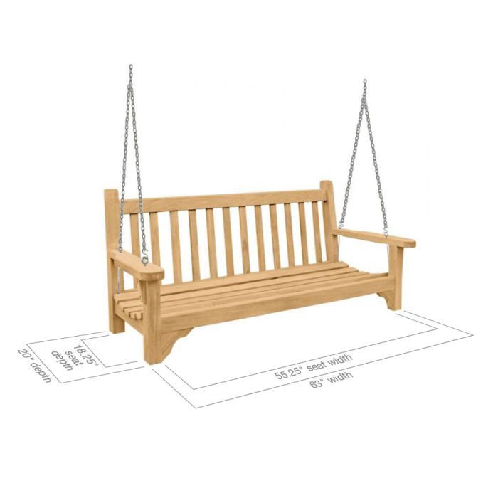 Teak Outdoor Swing Windsor 5 Ft, Wooden Porch Swing Dimensions