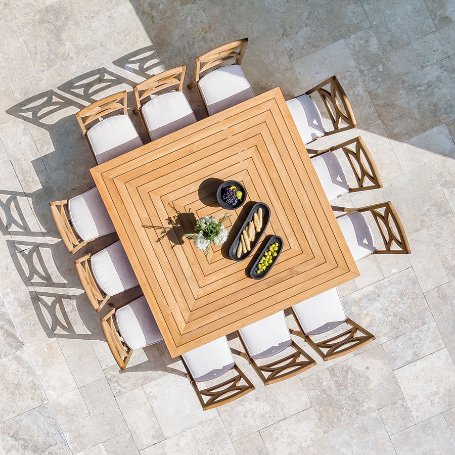 Fiori 6 ft. square twelve seater teak outdoor dining table