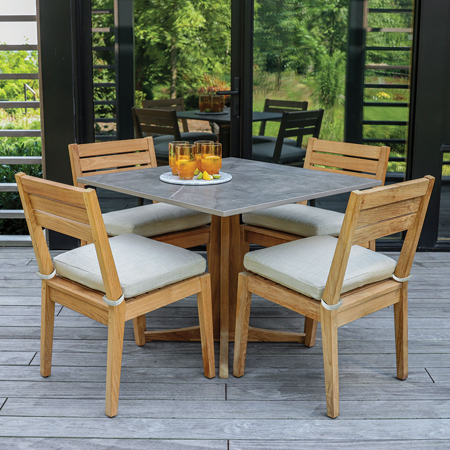 Foxhall teak and porcelain square table in Grigio