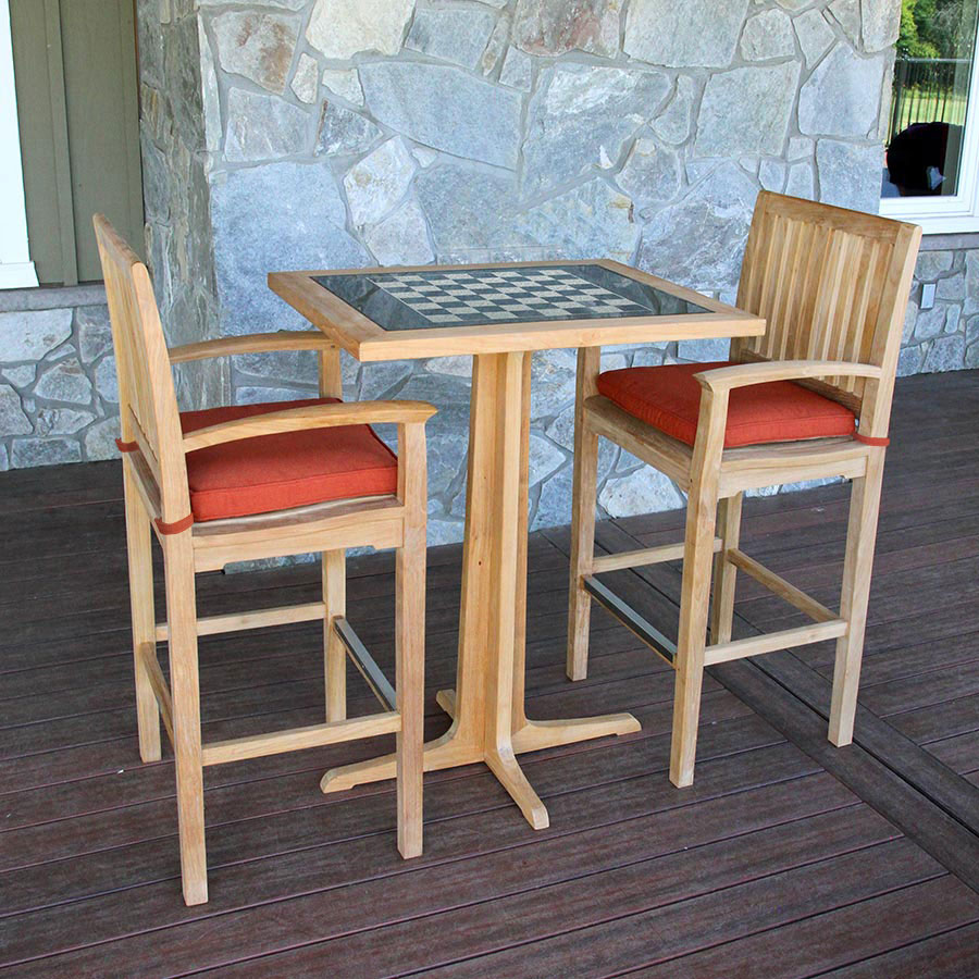 Foxhall® teak + granite bar chess table