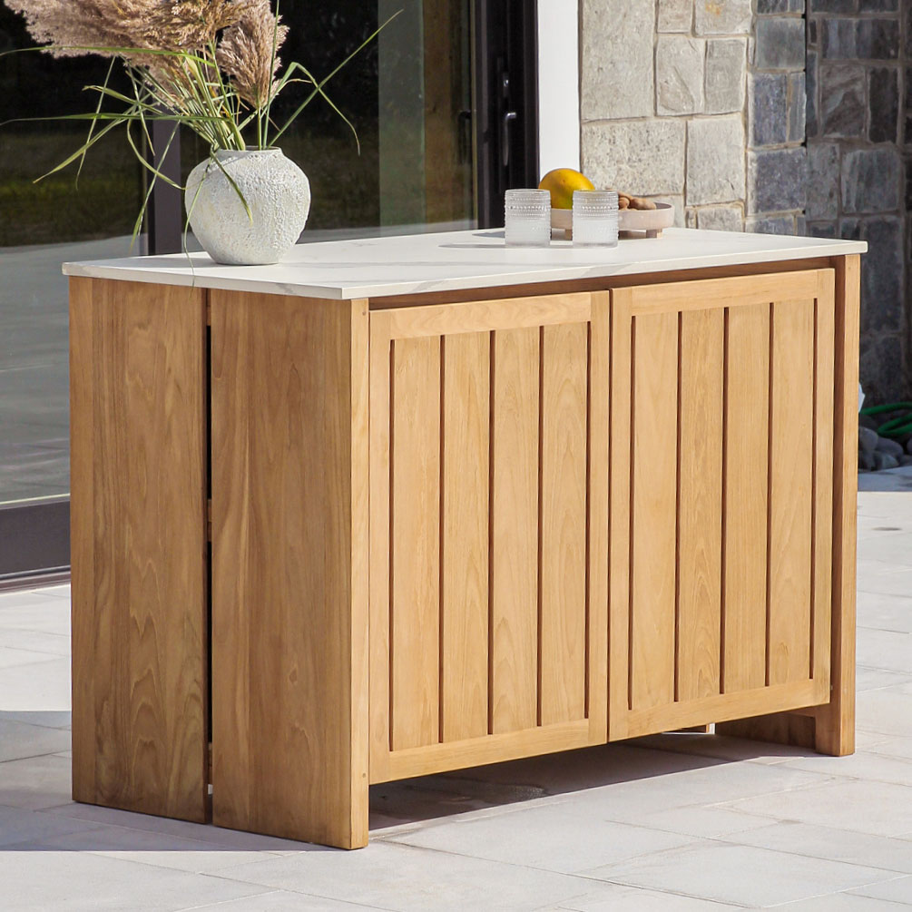 Cascade teak sideboard- Calacatta porcelain top