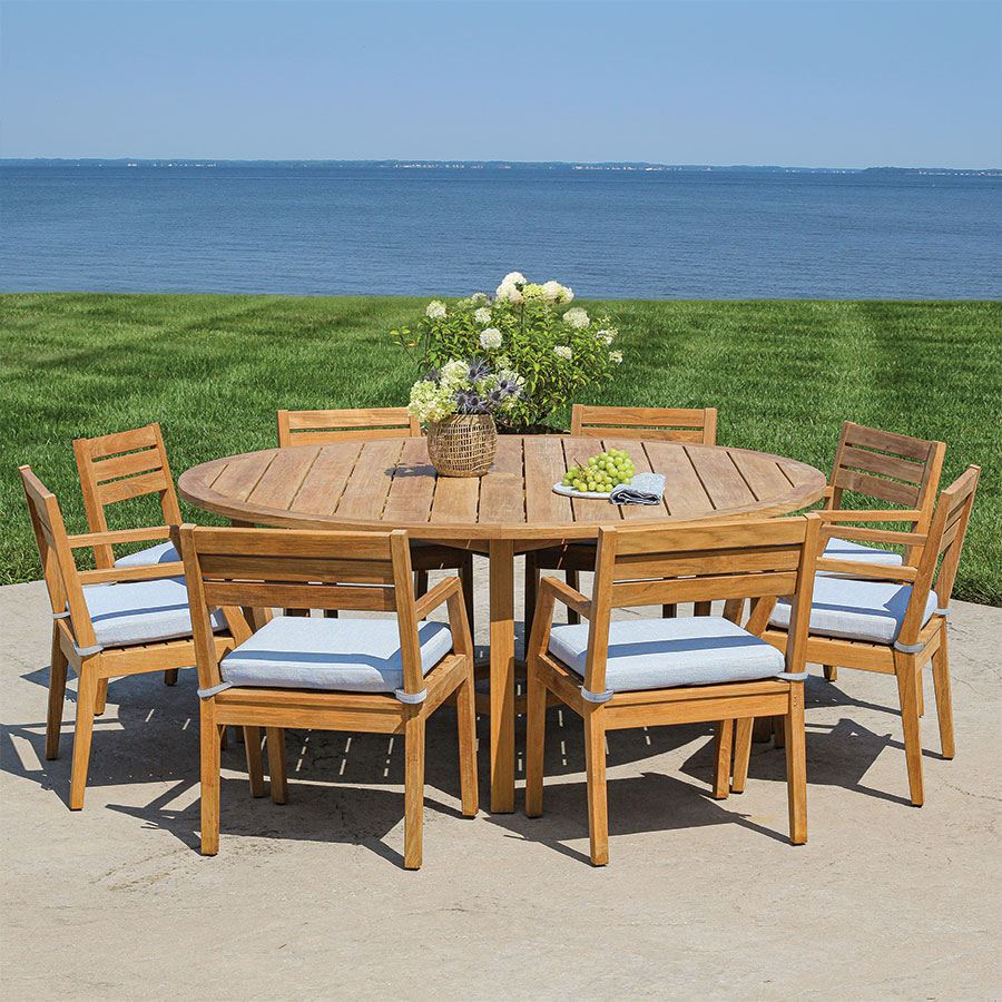 Hudson 6 ft. round teak dining table and chairs