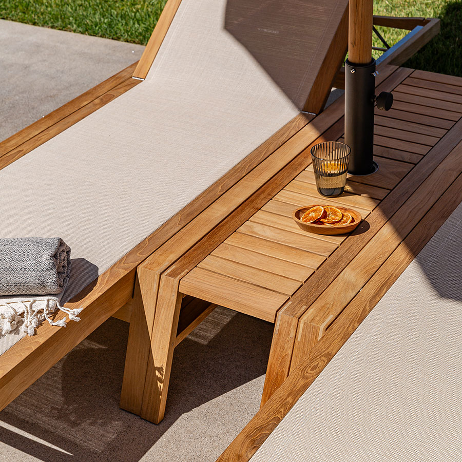 Summit teak + sling stacking chaise