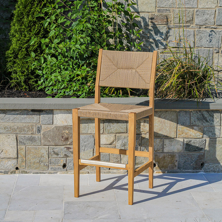 Oslo teak + wicker counter sidechair