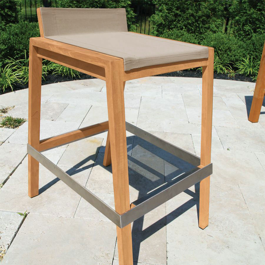 Summit teak + sling stacking barstool in Birch