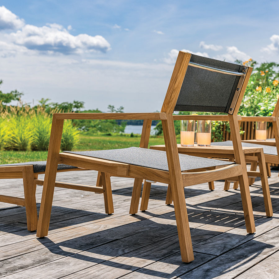Summit teak + sling stacking lounge chair