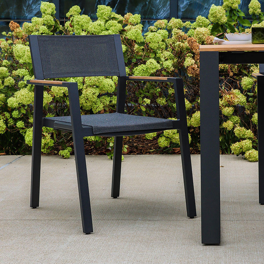 Summit aluminum outdoor dining chair with teak armrests