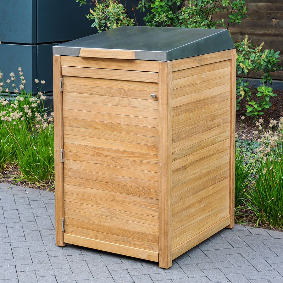 Urbana teak + stainless steel medium trash enclosure