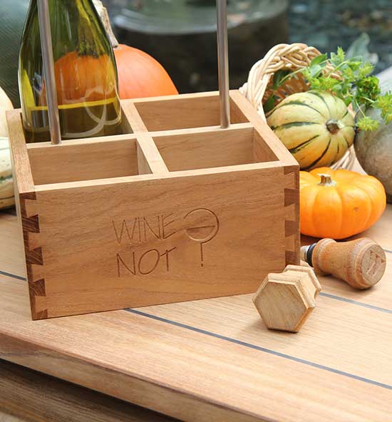 Teak Wine Caddy and Wine Stoppers