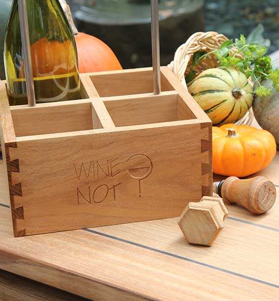 Teak Wine Caddy and Wine Stoppers