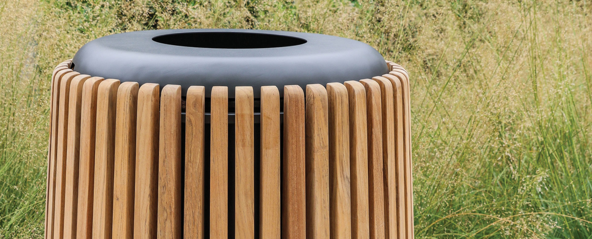Ethos trash receptacle in teak